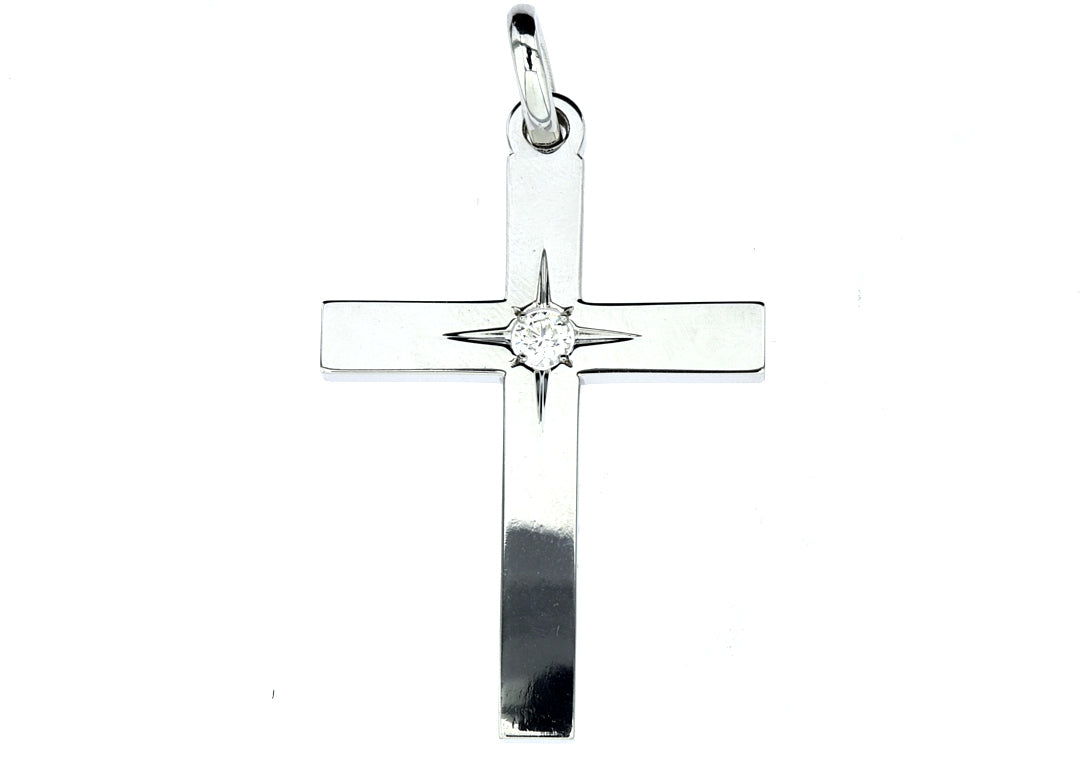 Кръст от бяло злато с диамант 0.25 карата